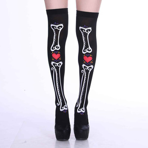 Calcetines hasta la rodilla con estampado de calavera de Halloween, accesorios de disfraz para mujer, opacos, hasta la mitad de la pantorrilla, LBB893 - Product Image 2