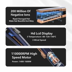 Fer à lisser professionnel bleu lumière LED flux d'<span class=keywords><strong>air</strong></span> chaud 2 en 1 lisseur et sèche-linge humide sec <span class=keywords><strong>Air</strong></span> Styler fer plat - Product Image 3