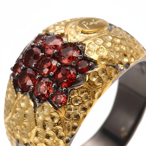 Nuovo Design in Stile Italiano: <span class=keywords><strong>Anello</strong></span> in Argento Sterling 925 con Pietra di <span class=keywords><strong>Granato</strong></span> e Placcatura in Oro - Product Image 5