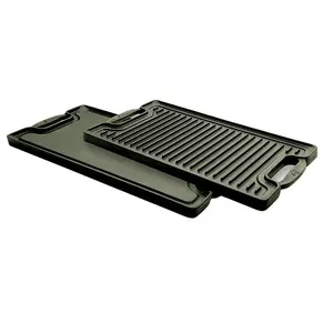 Home Outdoor Camping Cast Iron Grill Griddle Rectangular Bbq Plate For Fried Beef Ssquid With Double Used Reversible Griddle