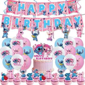 Set de Globos de Látex y Adornos para Pastel con Diseño de Personajes de Dibujos Animados, Stitch y <span class=keywords><strong>Lilo</strong></span>, Color Rosa, para Decoración de Fiestas de Cumpleaños - Product Image 1