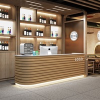 Comptoir de réception moderne en bois avec éclairage LED et logo personnalisé pour bar, café, boutique de détail
