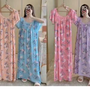 Peignoir <span class=keywords><strong>de</strong></span> <span class=keywords><strong>Nuit</strong></span> Maxi pour Femmes Grandes Tailles en Gros, Col Rond, Pyjama Africain Ample, Imprimé Floral, Lait, Tenue <span class=keywords><strong>de</strong></span> <span class=keywords><strong>Nuit</strong></span> pour la Maison - Product Image 3