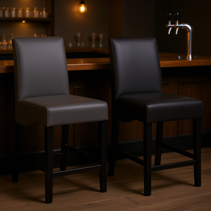 Set di 2 sgabelli da bar imbottiti grigio scuro e neri, mobili commerciali moderni e contemporanei con base in legno - Product Image 2