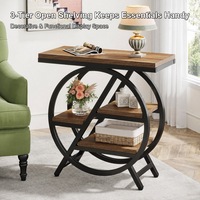 Table console industrielle avec 3 niveaux de rangement, table d'entrée et d'appoint en noyer, structure en métal noir mat pour salon et couloir