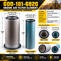 Elemen Filter Udara Mesin Standar Komatsu 600-181-6820 untuk Sistem Asupan Udara Mesin Diesel Alat Berat