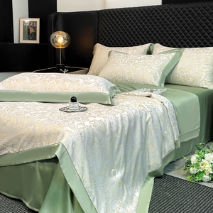 Parure de lit 4 pièces en <span class=keywords><strong>soie</strong></span> lavée de classe A, broderie satinée, housse de <span class=keywords><strong>couette</strong></span> rafraîchissante pour l'été, drap de lit, textile de maison vert - Product Image 3