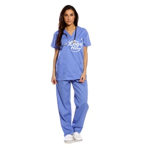 Women's Nurse's <b>Uniform</b> <b>Scrub</b> Sets Knitted 100% Polyester Six Pocket Medical <b>Scrubs</b> V-Neck Cargo Pants Straight Leg - Product Image 5