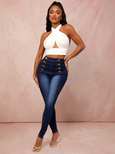 <span class=keywords><strong>Jean</strong></span> <span class=keywords><strong>Slim</strong></span> Stretch pour <span class=keywords><strong>femme</strong></span>, pantalon crayon, <span class=keywords><strong>Slim</strong></span>, décontracté, taille haute, Double boutonnage, noir, OEM - Product Image 4