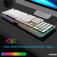 Clavier filaire USB à membrane GK60 blanc neuf, 104 touches, rétroéclairage arc-en-ciel, design métallique argenté mince, esthétique de bureau, pour la maison et le bureau