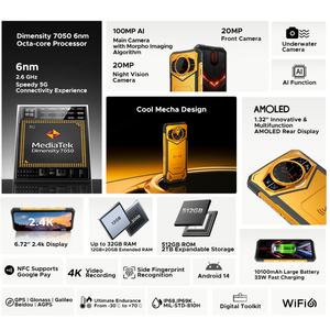 Nuevo DOOGEE S200 X 5G 12GB 512GB Teléfono resistente MTK Dimensity 7050 10100mAh 33W Batería 6,72 pulgadas FHD + 120Hz IPS Pantalla NFC Teléfonos - Product Image 2