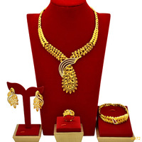 Nouveauté 2024 : Parure de bijoux longue plaquée or 24 carats pour mariée africaine, nigériane ou indienne, comprenant collier, bracelet, boucles d'oreilles et bagues