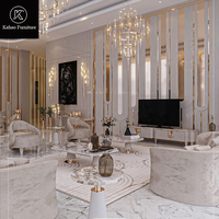 Ensemble de meubles de salon modernes haut de gamme, canapé en velours italien de luxe, fauteuil et table basse en marbre, sur mesure pour villa et manoir