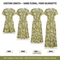 Fabricants de vêtements, services OEM/ODM, services personnalisés, robe midi à manches courtes style été pour femme, décontractée, ajustée, conçue sur mesure