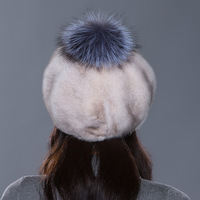 Chapeau Bob en Fourrure de Vison Naturelle pour Femme, Cousu Main, Motif Plissé, avec Pompon en Fourrure, Chaud et Décontracté, Vente en Gros