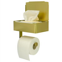 Day Moon Designs Porte-rouleau de papier hygiénique en acier inoxydable doré avec étagère pour salle de bain