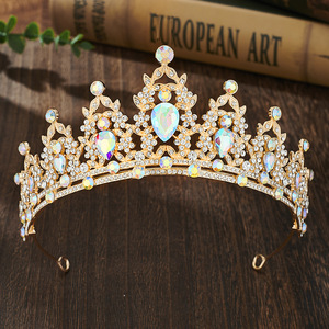 Di lusso da sposa corona colorata in lega di cristallo pieno diamante fascia barocca in metallo Tiara accessori per abiti da sposa copricapo - Product Image 3
