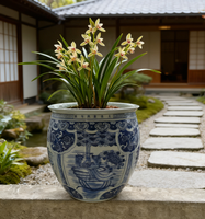 Pot Bunga Porselen Biru Putih Cina Ukuran Besar untuk Tanaman Besar Indoor Outdoor (Motif Phoenix)