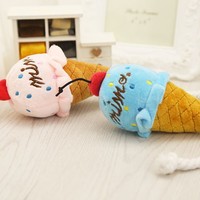 Offre Spéciale de marque privée en forme de crème glacée jouet pour animaux de compagnie chien jouets à mâcher en peluche grinçant avec conception de corde de coton pour animaux de compagnie