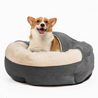 Lit d'hiver semi-fermé pour animaux de compagnie, en suède doux et pelucheux, rond et chaud, pour chat et chien, confortable pour l'intérieur