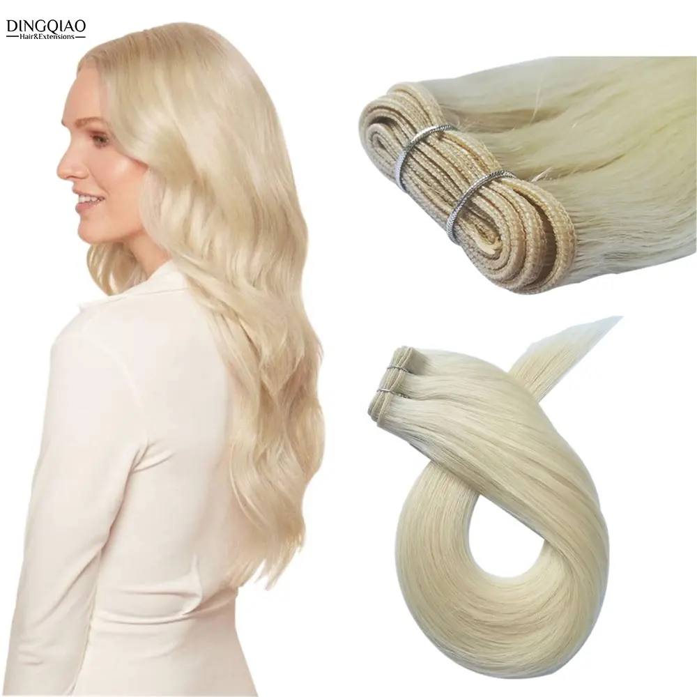 Dingqiao Straight Wave Brazilian #60 Blonde Human Hair Weaving Bundles In Stock Machine Double Weft Hair Extension