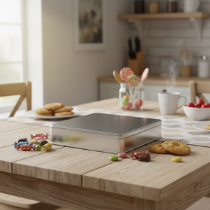 กล่องเหล็กสี่เหลี่ยม Kontensan L333 ขนาด 3 ลิตร สำหรับใส่ขนมหวาน ขนาด 232x232x56 มม. ฝาแบบเลื่อน - Product Image 3