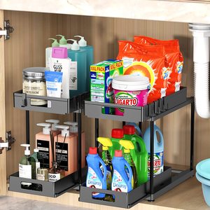 2 Pack Double Sliding ABS <strong>Bathroom</strong> Cabinet Organizer 2-Tier <strong>Under</strong> <strong>Sink</strong> <strong>Storage</strong> and Organizer Tool <strong>Storage</strong> Solution - Product Image 5