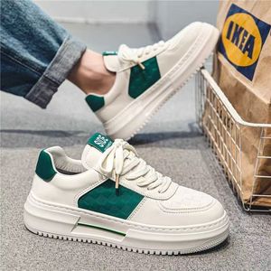 Zapatillas deportivas casuales estilo baloncesto para hombre, blancas y verdes con plataforma en contraste, zapatos de moda con cordones para caminar. - Product Image 5