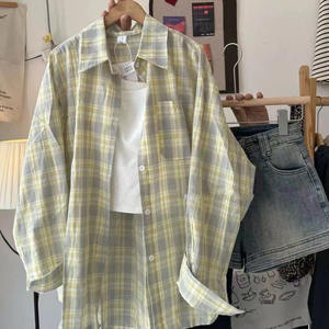 Großhandel Hemden Frauen Laterne Ärmel Strickjacke Vintage Top Pink Lila Kariert Schöne Bluse Mode - Product Image 4