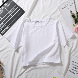 T-shirt corta estiva da donna bianca a tinta unita, con ombelico scoperto, vestibilità ampia - Product Image 5