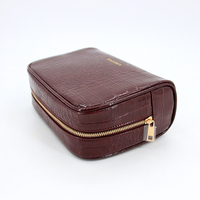 Trousse de Maquillage OEM de Luxe Marron en PU Texture Croco, Imperméable, Portable, Pochette de Toilette, Sac Cosmétique de Voyage Quotidien