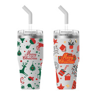 Mug de voyage isotherme classique à double paroi en acier inoxydable personnalisé, grande taille, avec paille écologique, pour Noël 2023 et Halloween