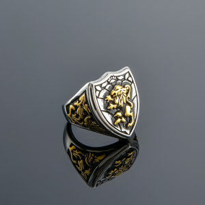 남성용 도매 맞춤형 방패 사자 반지 스테인리스 스틸 실버 링 - Product Image 3