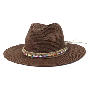 Cappello di paglia da spiaggia estivo all'ingrosso personalizzato donna uomo Sun Lady cappello Panama per cappello di paglia Unisex
