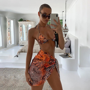 Conjunto de Bikini Monokini de 2 Piezas para Mujer, Talla XL, Faldas de Playa de Cintura Alta, Espalda Cruzada, Traje de Baño Triangular, Spandex/Nailon Sólido - Product Image 2