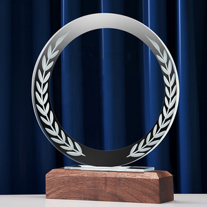 Nuevo diseño de madera cristal Momento Golf Memorial Base boda mérito placa redonda madera escudo Premio trofeo para béisbol - Product Image 4