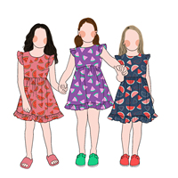 Vente promotionnelle Robe d'été à manches flottantes pour filles Impression personnalisée Motifs de fruits colorés Robe d'été décontractée