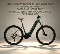 Nouveau VTT électrique tout-terrain Cyctrac EC2 2026 pour adulte, cadre en aluminium, moteur central Bafang 500W, batterie 960Wh, freins à disque hydrauliques, roues 29 pouces