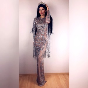 Chic strass glands fête d'anniversaire longue <span class=keywords><strong>robe</strong></span> longueur de plancher moulante Club <span class=keywords><strong>robe</strong></span> de <span class=keywords><strong>Cocktail</strong></span> femmes diamant <span class=keywords><strong>robe</strong></span> de soirée de mariage - Product Image 2