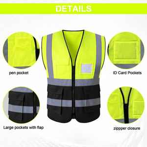 شعار مخصص 4 جيوب متعددة الوظائف سترة سلامة العمل رخيصة الثمن الفلورسنت الأصفر الأسود سترة سلامة عاكسة - Product Image 3