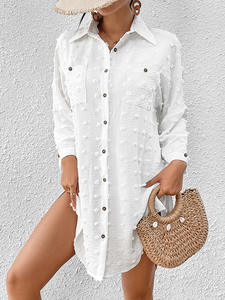 Femmes Swiss Polka Dots Cover up Surfing Beach Swimsuit Coverup Blouse Button Down Shirt Dresses Swiss Dot Tops - Product Image 5