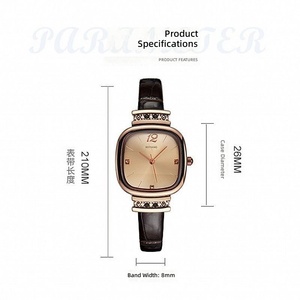 <span class=keywords><strong>Montre</strong></span> à quartz de <span class=keywords><strong>luxe</strong></span> pour <span class=keywords><strong>femme</strong></span> MSTIANQ 0844 en <span class=keywords><strong>or</strong></span> <span class=keywords><strong>rose</strong></span> ornée de diamants, cadran carré, accessoire de poignet avec bracelet en cuir - Product Image 6