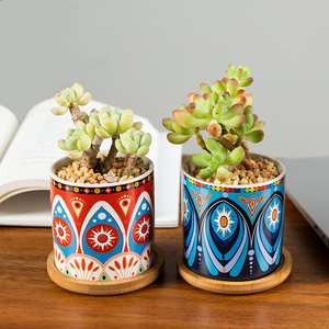 <span class=keywords><strong>Pot</strong></span> <span class=keywords><strong>de</strong></span> fleurs miniature personnalisé en céramique, motif géométrique coloré, petits pots pour plantes succulentes - Product Image 4