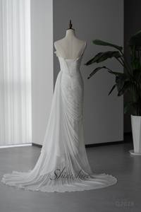 Robe de Mariage Boho en Mousseline de Soie Plage Réception de Mariage Civil Grec Plus Size Plissage Chapelle Train Plus Size Novia Sirene Mermaid - Product Image 3