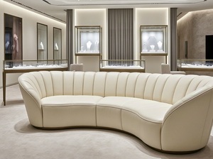 Canapé sectionnel incurvé moderne en cuir crème avec base dorée, haute qualité pour boutique de luxe - Product Image 3