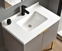 Meuble-lavabo de salle de bain moderne avec armoire rectangulaire et vasque en pierre – Facile à nettoyer et résistant à l'eau, fixation murale pour usage agricole et hôtelier