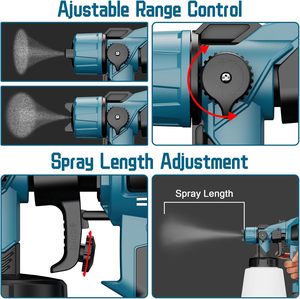 21v कॉर्लेस इलेक्ट्रिक एयरलेस पेंट स्प्रेयर मल्टी नोजल रिचार्जेबल स्प्रे गन 2 बैटरी 800 एमएल कप 300 psi औद्योगिक ग्रेड - Product Image 4
