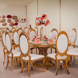 Gold White Stainless Steel Banquet Hall Leather Real Dinner <b>Chairs</b> for Sale Wholesale Wedding and Event <b>Chairs</b> - Product Image 1