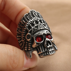 <b>Skull</b> <b>Ring</b> Red Eye Titanium Steel Men's Punk Style Geometric Skeleton Design Gift Jewelry 24039 - Product Image 3