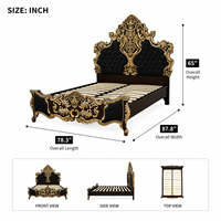 Lit King Size Baroque Noir et Or Moderne de Luxe, Cadre de Lit Sculpté à la Main, Capitonnage Rembourré pour Projet Villa, Palais, Hôtel